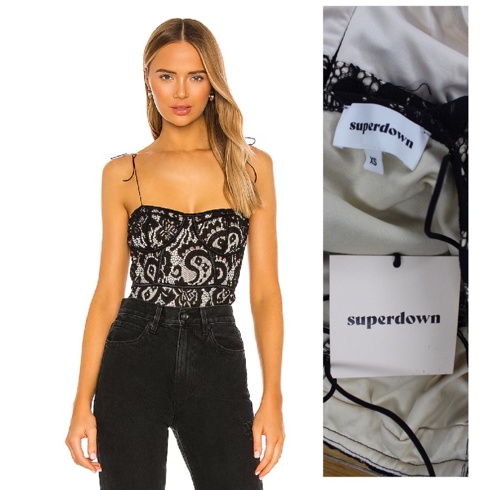 SOLD. Revolve Superdown NWT Stasia Lace Bodysuit XS - Picture 3 of 11